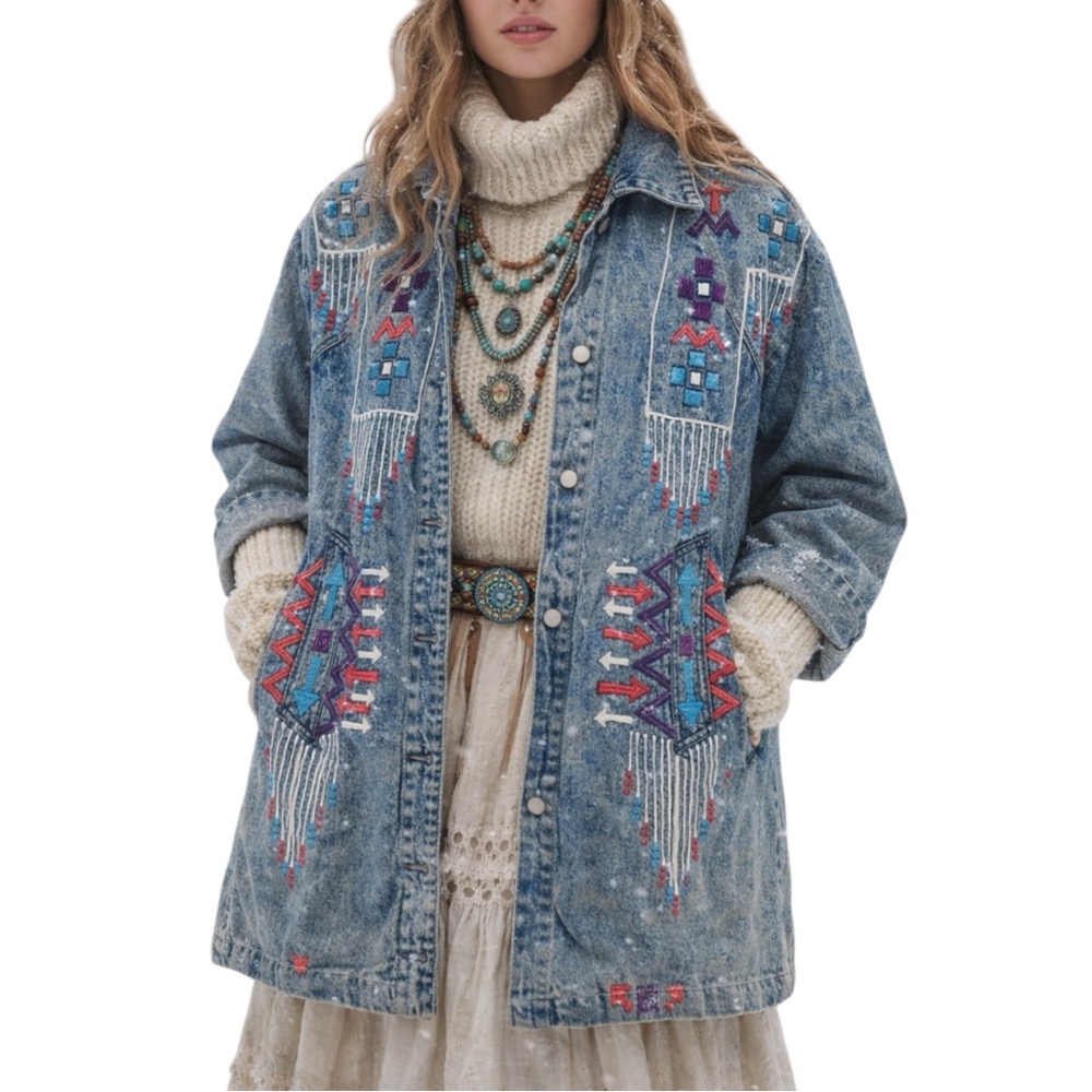 Robert Michael Design Denim South West Metallic Painted Artsy Jean Coat Small